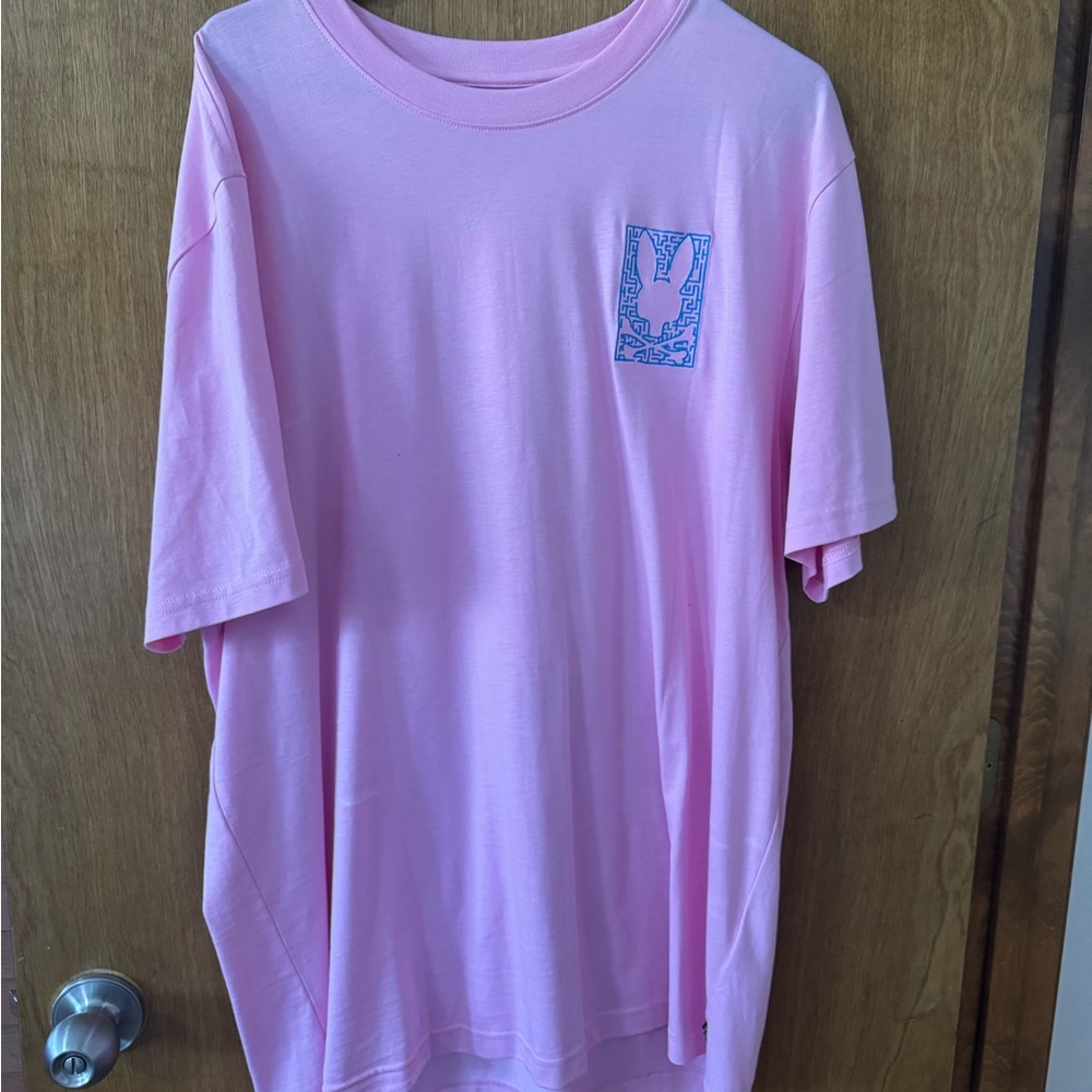 Psycho Bunny Pink Short Sleeve Tee with Blue Chest Graphic